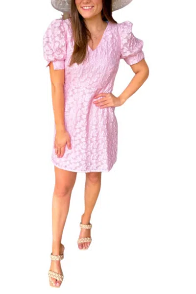 Jade V-neck Gathered Sleeve Dress In Bright Pink