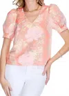 Jade V Neck Puff Sleeve Top In Gold Dust In Multi