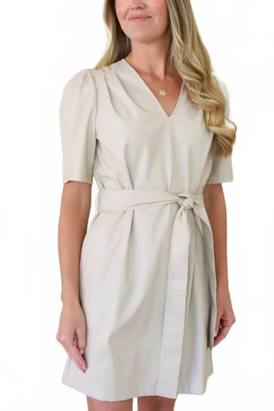 Jade Vegan Leather V Neck Dress In Shell In White