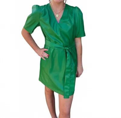 Jade Vegan Leather V-neck Dress In Green
