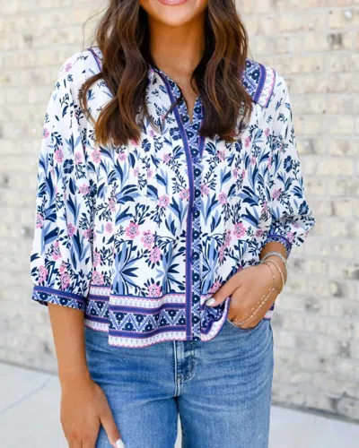 Jade Vintage Meadow Trim Blouse In Blue Multi