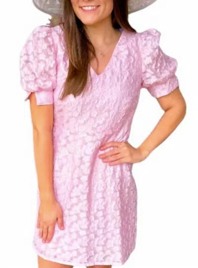 Jade V-neck Gathered Sleeve Mini Dress In Bright Pink