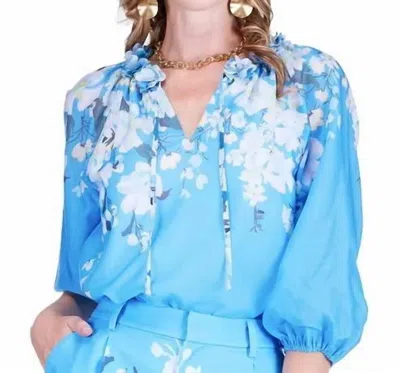 Jade V-neck Long Sleeve Blouse In Sky Garden In Blue