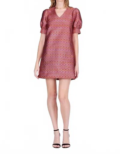Jade V-neck Short Sleeve Shift Dress In Groovy Grid In Multi