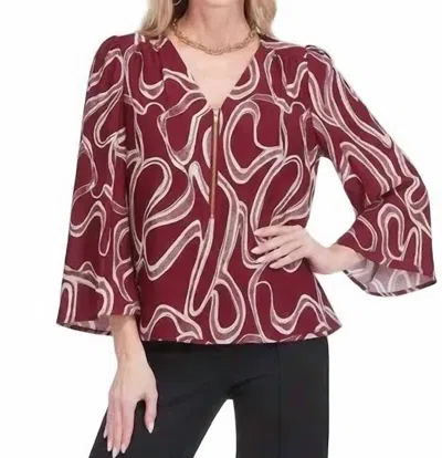 Jade V-neck Zipper Blouse In Red Ribbons In Pink