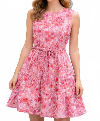 Jade Watercolor Print Sleeveless Dress In Pink Hues