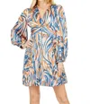 Jade Wavy Boho Twist Pleat Dress In Blue In Blue