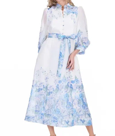 Jade Wildflower Stand Collar Dress In  Blue