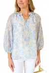 Jade Women's Dimensional Flowers Top In Blue Garden In Multi