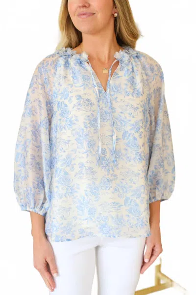 Jade Women's Dimensional Flowers Top In Blue Garden In Multi