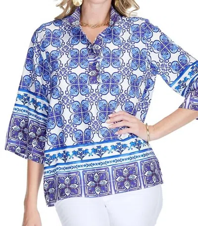 Jade Women's Packet Tunic Top In Blue Damask