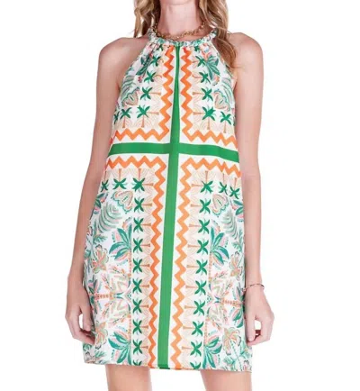 Jade Women's Palm Fiesta Braided Neck Halter Dress In White Multi