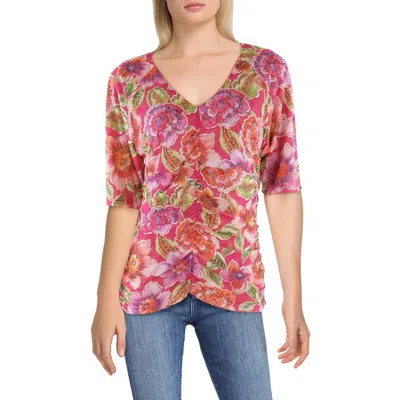 Jade Womens Shirred Scoop Neck Blouse In Multi