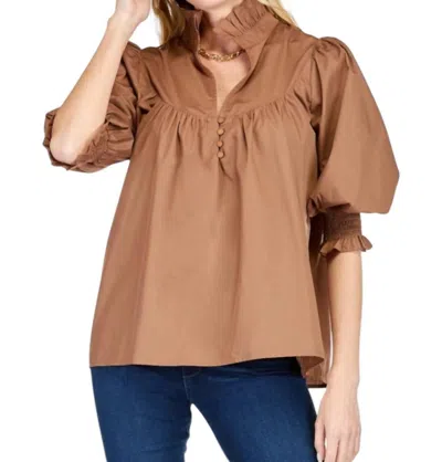 Jade Yoke Button Top In Brown