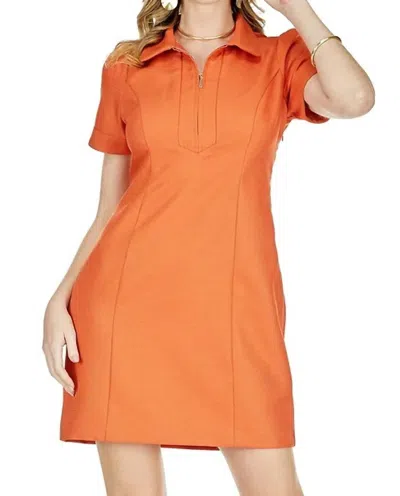 Jade Zip Front Fitted Dress In Sunburst In Orange