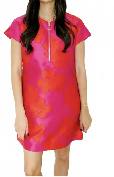 Jade Zipper Brocade Dress In Hibicus Brocade In Pink