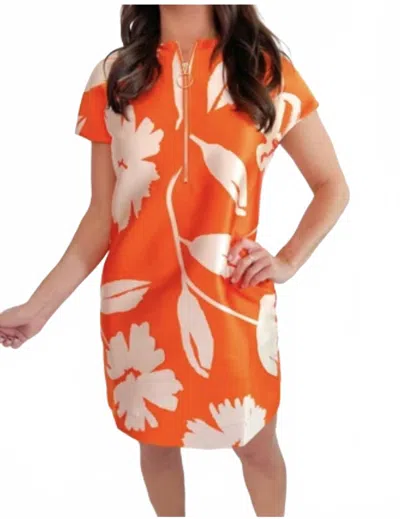 Jade Zipper Brocade Dress In Orange Floral