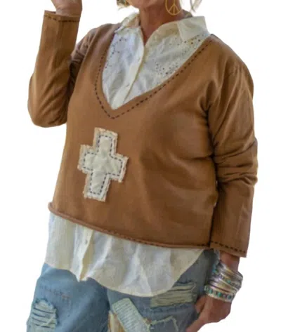 Jaded Gypsy Live Light Top In Tan Cross In Multi