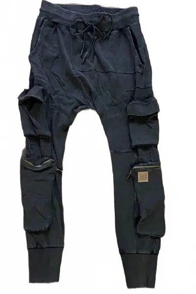Jaded Gypsy Men's Cargo Sweats Pants With Zipper Pocket In Black In Blue