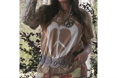 Jaded Gypsy Moon Dance V-neck Tee In Peace And Love In Brown