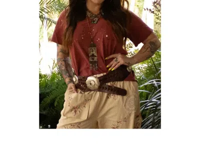 Jaded Gypsy Moon Dance V-neck Tee In Wine Splatter In Multi