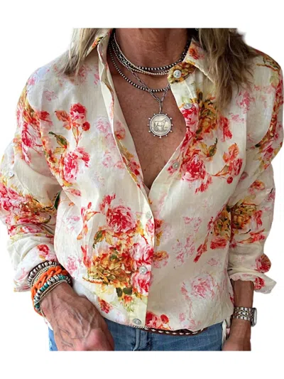 Jaded Gypsy Peaceful Garden Top In White Floral In Multi