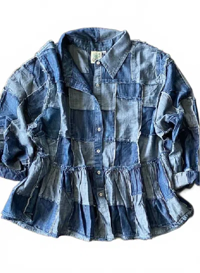 Jaded Gypsy Women's Patchwork Skies Crop Jacket In Denim In Blue