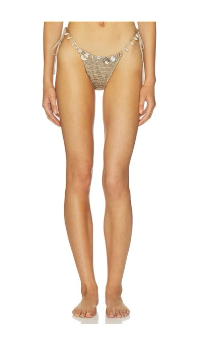 Jaded London Anatase Crochet With Hanging Shells Bikini Bottom In Neutral