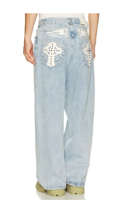 Jaded London Applique Cross Xl Colossus Jeans In Blue