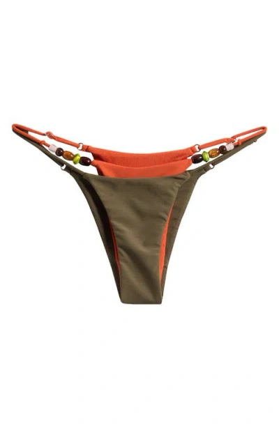 Jaded London Beaded Layered Bikini Bottoms In Green