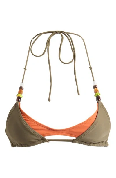 Jaded London Beaded Layered Triangle Bikini Top In Brown