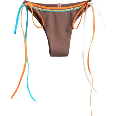 Jaded London Beaded Side Tie Bikini Bottoms In Brown