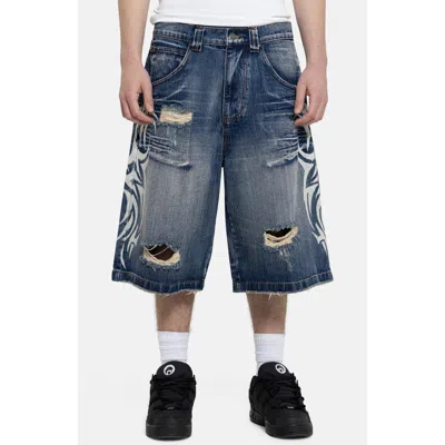Jaded London Blade Colossus Crop Wide Leg Denim Shorts In Blue