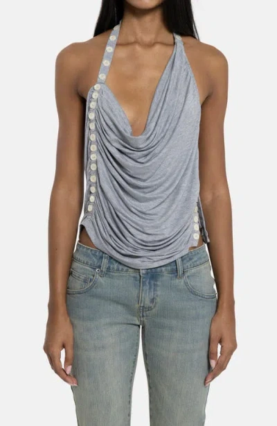 Jaded London Button Drape Halter Top In Gray
