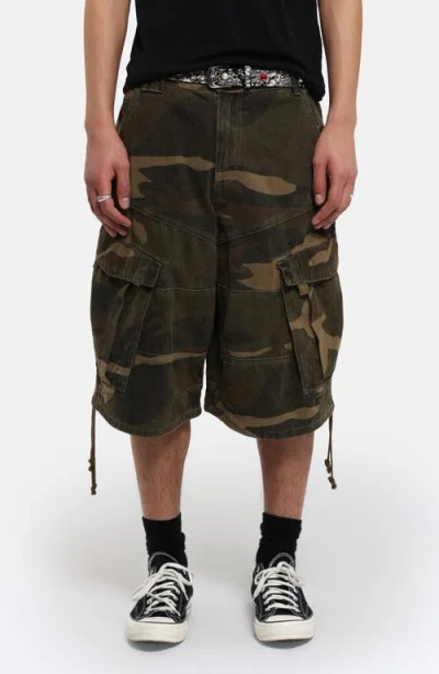 Jaded London Camo Oversize Cotton Cargo Shorts In Green