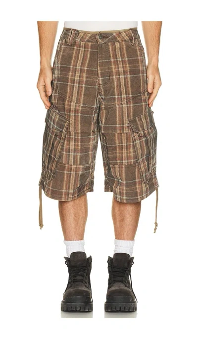 Jaded London Check Cord Cadet Shorts In Brown