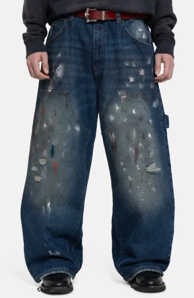Jaded London Cinch Painter Baggy Jeans In Blue