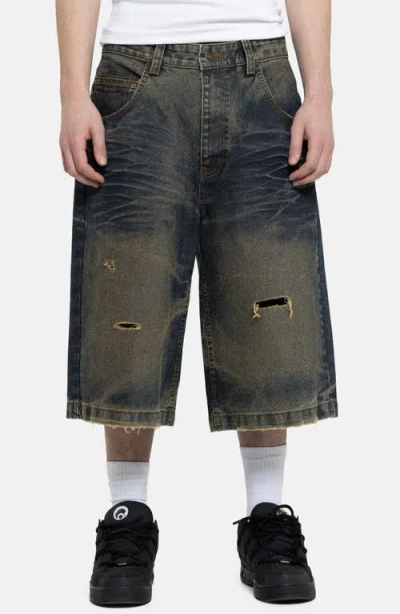 Jaded London Colossus Cinch Back Wide Leg Denim Shorts In Blue