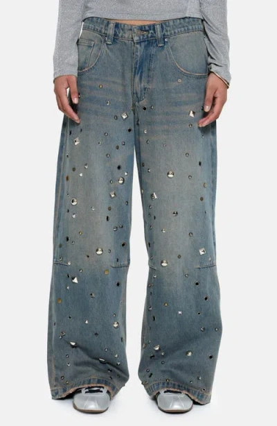 Jaded London Colossus Embellished Baggy Wide Leg Jeans In Blue
