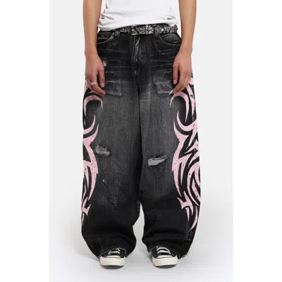 Jaded London Colossus Pink Blade Oversize Distressed Jeans In Black