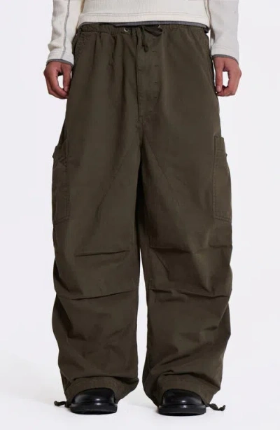 Jaded London Cotton Cargo Parachute Pants In Green