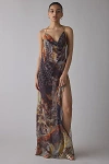 Jaded London Dahlia Cowl Neck Hand-beaded Chiffon Maxi Dress In Dahlia, Women's At Urban Outfitters In Dahlia