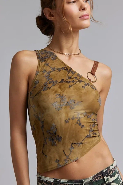 Jaded London Devore Asymmetric One-shoulder Top In Brown, Women's At Urban Outfitters