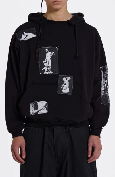 Jaded London Devoted Graphic Patch Distressed Hoodie In Black