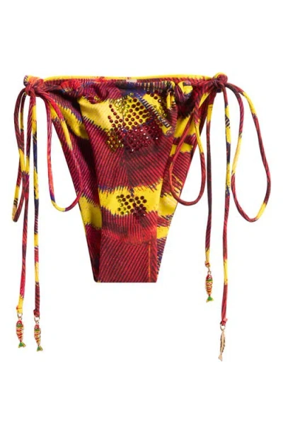 Jaded London Diamante Crystal Embellished Side Tie Bikini Bottoms In Multi