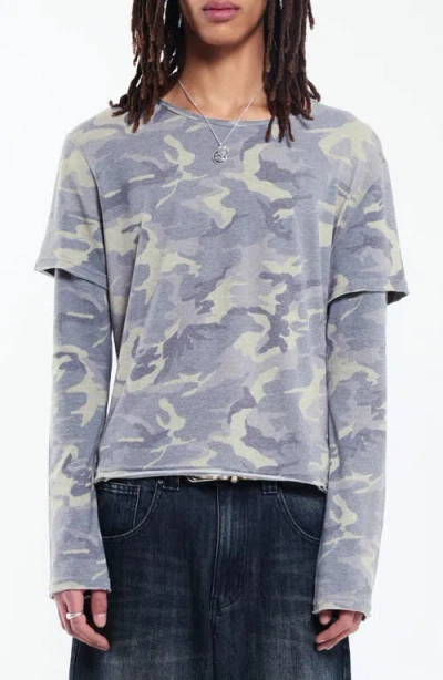 Jaded London Double Layer Mist Long Sleeve T-shirt In Blue