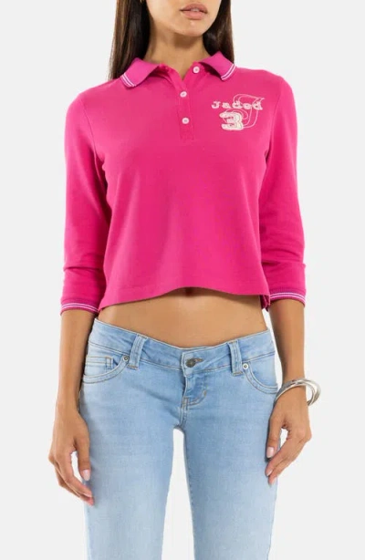 Jaded London Embroidered Cropped Polo In Pink