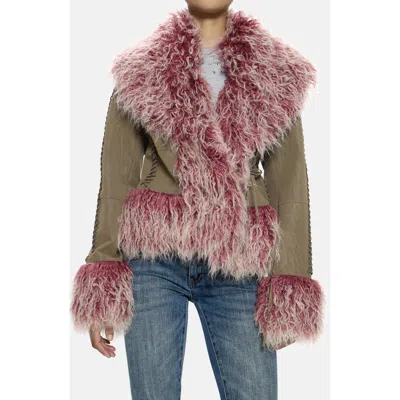 Jaded London Faux Fur Trim Faux Suede Jacket In Multi