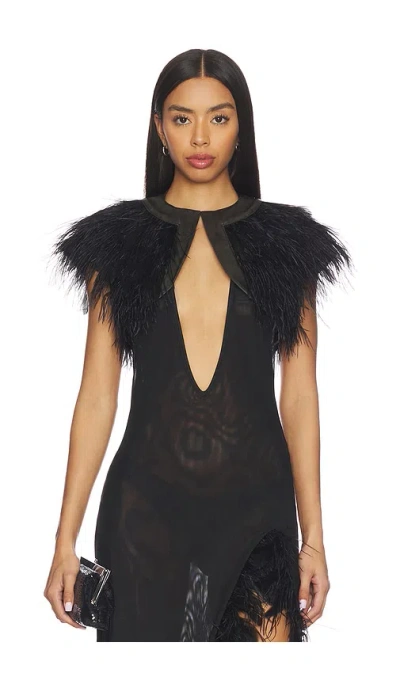 Jaded London Feather Shrug With Pu Placket In Black
