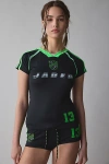 Jaded London Womens  No.13 Football V-neck Stretch-woven T-shirt In Black